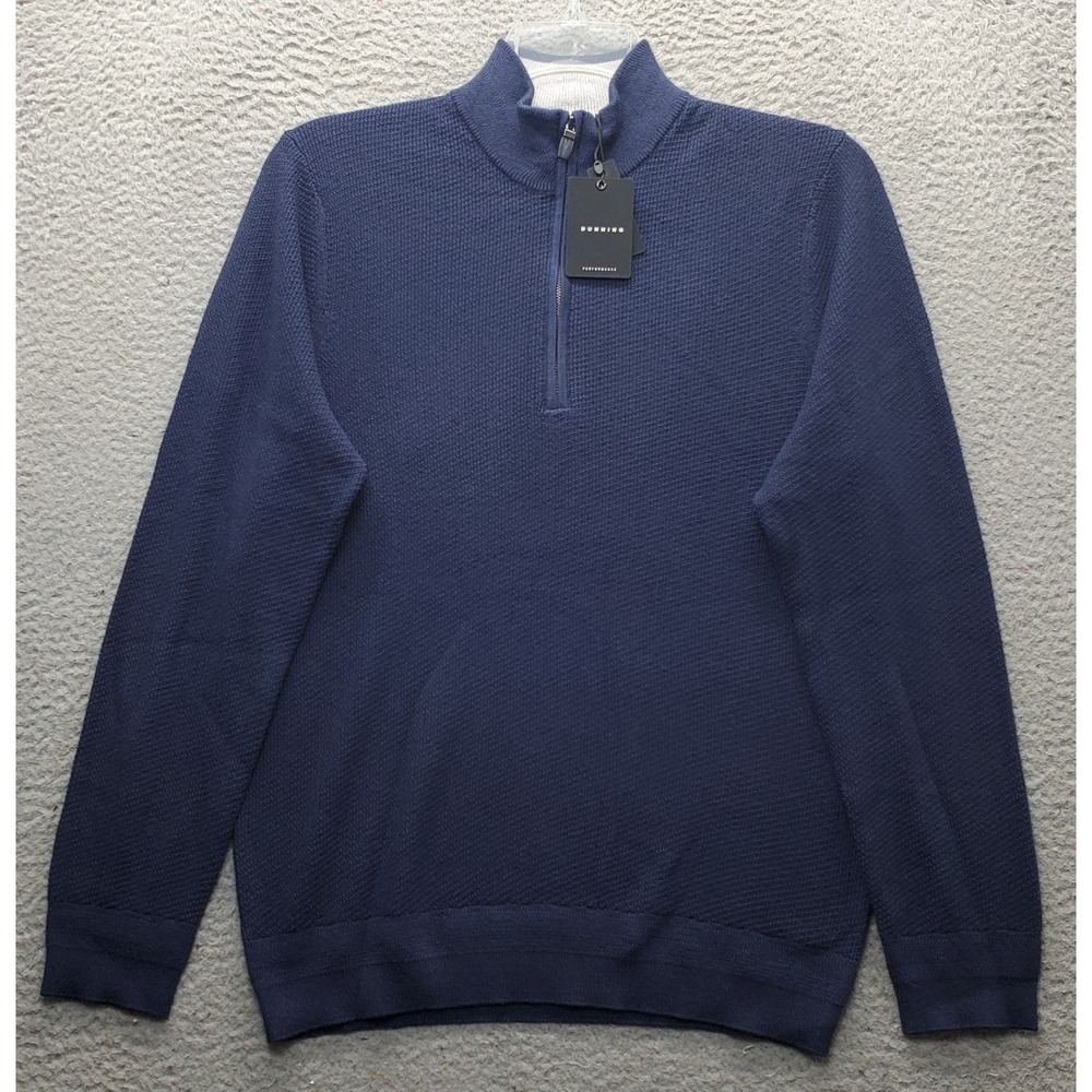 Dunning Golf Performance Sweater Mens Medium Navy Knit Raglan Sleeve Quarter Zip